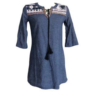 Flying Tomato Denim Tunic Boho Aztec blouse Top M